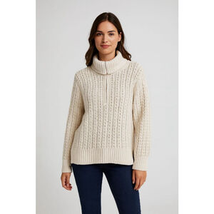 Women's Aerie Cream Ribbed Cowl Neck Quarter Zip Sweater M